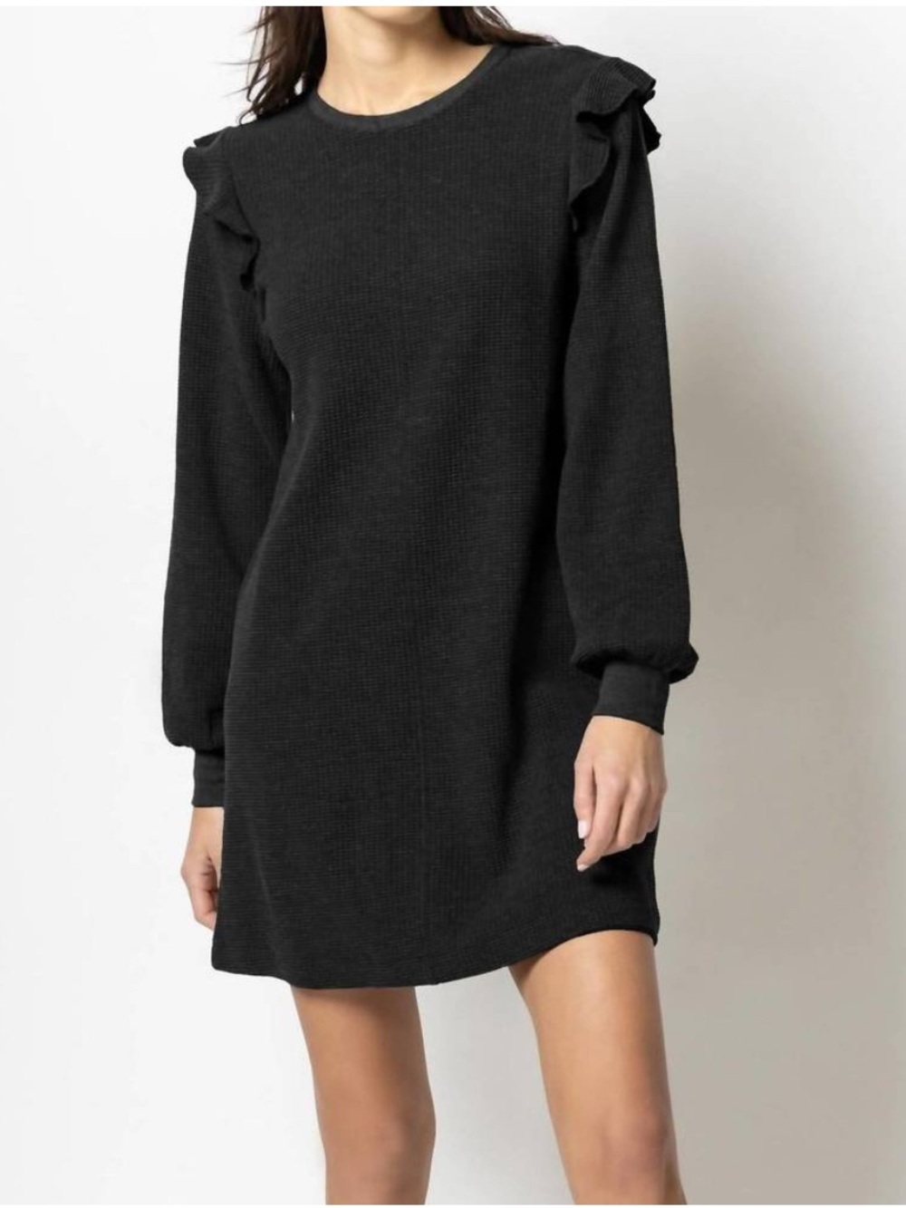 Lilla P Black Ruffle-Shoulder Dress in Black